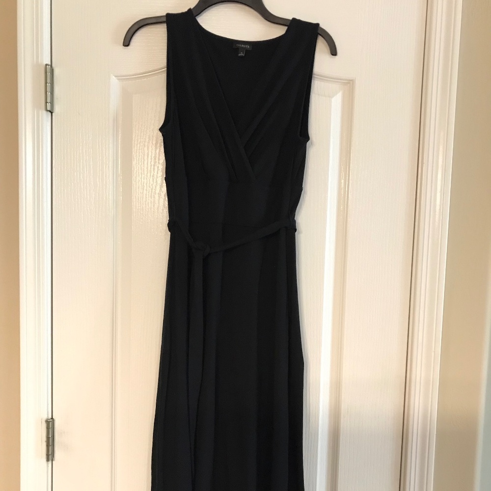 Talbots, Small, Black, Sleeveless, Knit dress, Tie waist, V neck